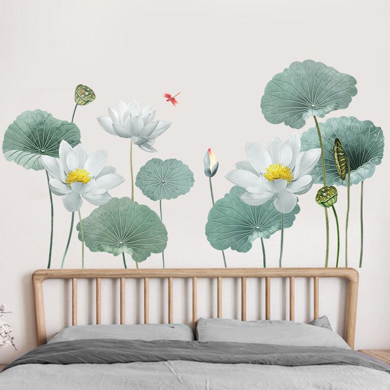 Large Lotus Flower Wall Sticker Self Adhesive Removable Wallpaper for Bedroom Living Room Sofa TV Background Wall Decoration Home Decor