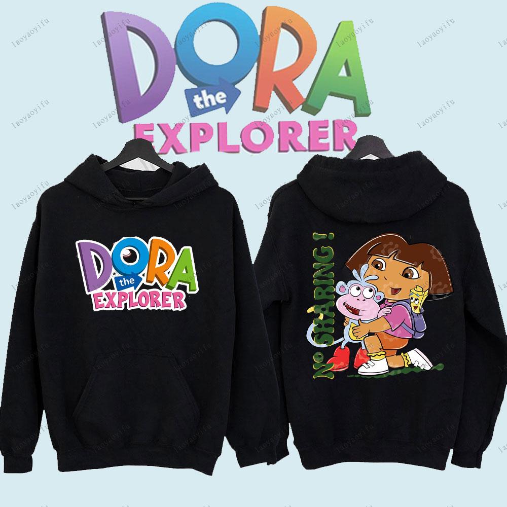 Dora Průzkumnice Oboustranné Mikiny Roztomilé Anime Kreslené Pulovr Unisex Dámské Pánské Sportovní oblečení Sportovní oblečení Zimní Hřejivá Mikina