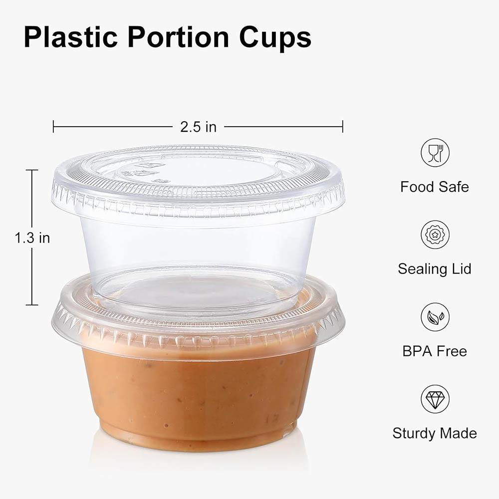 

Jello Shot Cups with Lids,Stackable Food Safe Disposable Plastic Portion Condiment Dipping Sauce Cups for Salad Dressing 50pcs