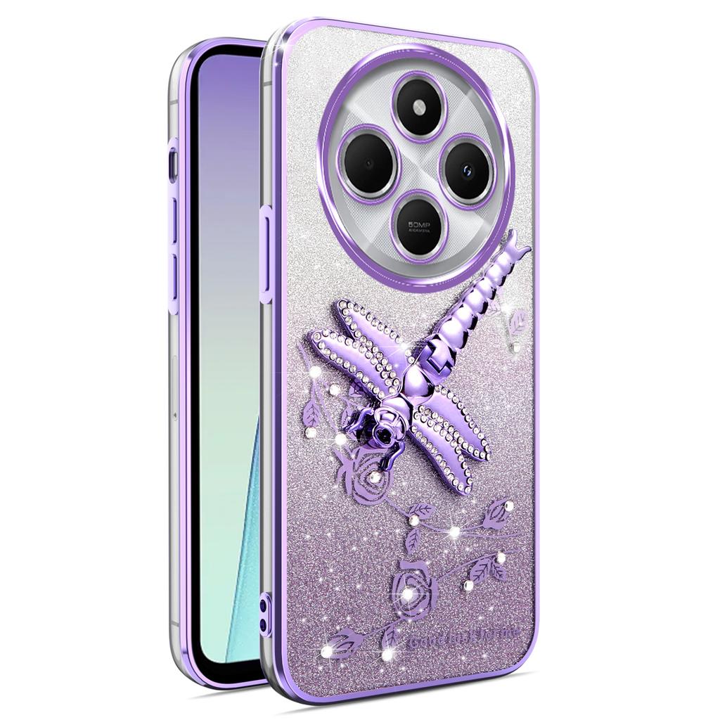 KADEM For vivo Y300 Pro 5G Case Dragonfly Kickstand TPU Flowers Glitter Phone Cover