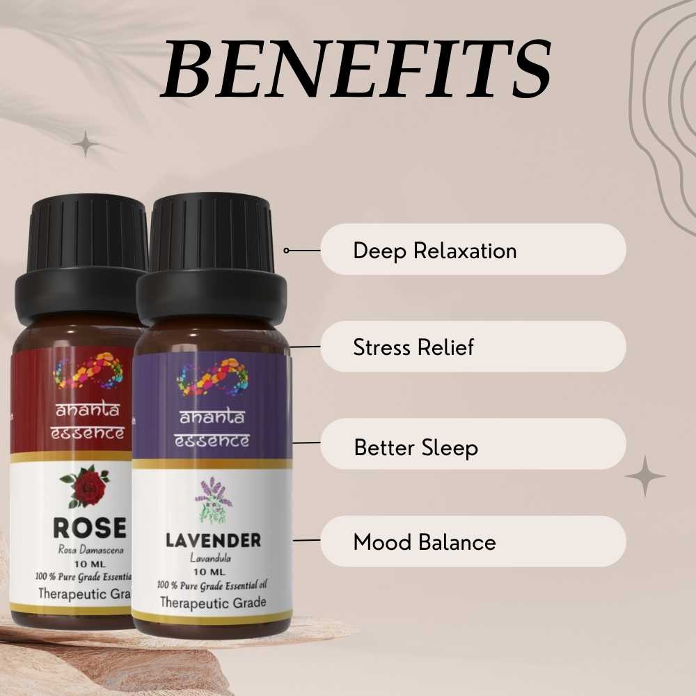 Rose & Lavender Essential Oil Combo for Aromatherapy & Home Fragrance | Essential Oils for Diffuser & Soap Making