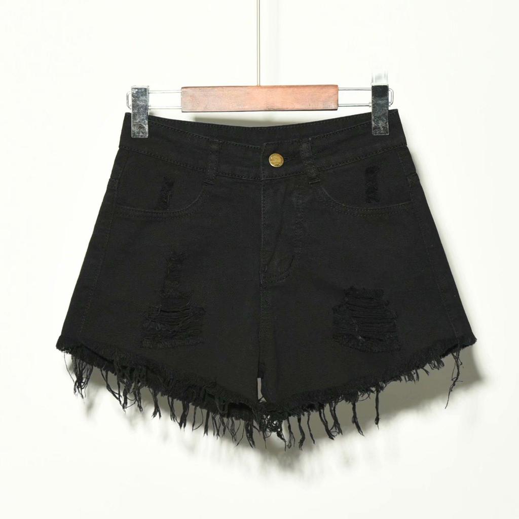 Korean High Waist Plus Size Raw Edge Denim Shorts for Women - Ripped, Slimming, Wide Leg A-Line Style