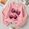 Kids Crewneck Long Sleeve Sweatshirt,Shiny Cherries with Sparkle Bow Print