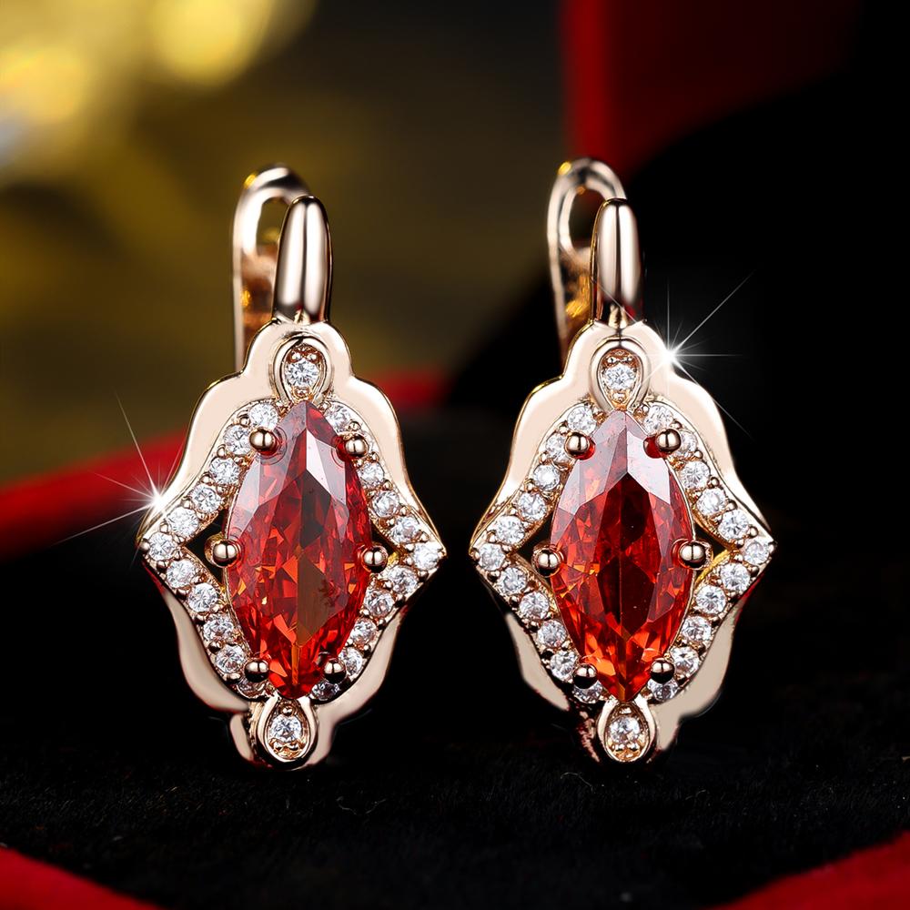 Exquisite Marquise Cut Red Zircon Drop Earrings for Women Luxury Wedding Accessories Fine Jewelry New Year's Gift