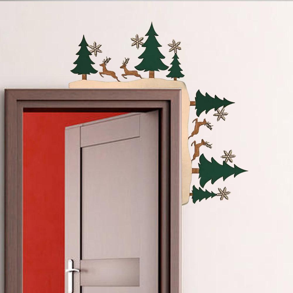 Wood Santa Christmas Door Corner Decor Snowman Reindeer Frame Sign Wooden Pendant Party House Decor Christmas Door Frame Decor