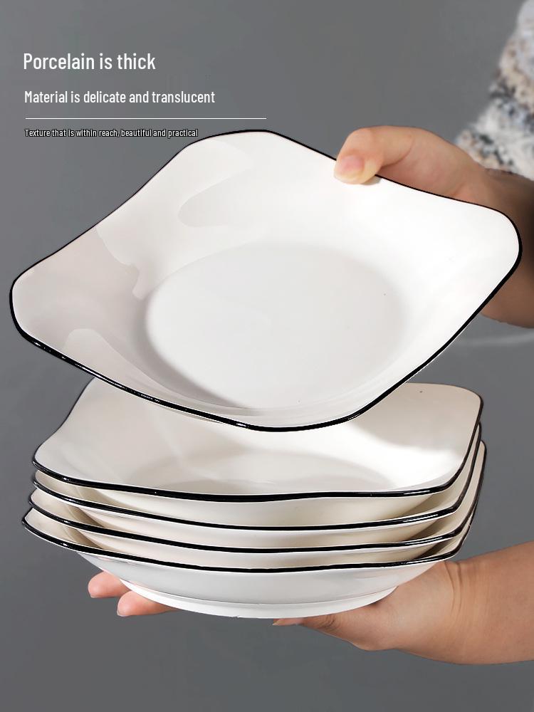 2025 New Style: Set of 6 Microwave-Safe Ceramic Square Plates for Home, Creative Deep Rice Dish Plates