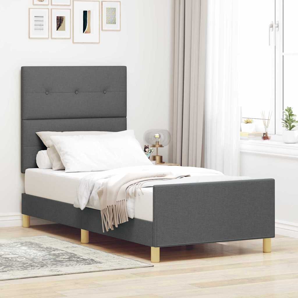Platform Bed with Headboard Dark Grey 80 x 200 cm Fabric