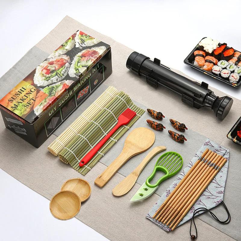 Sushi Maker Set Machine Sushi Mold Bazooka Roller Kit Vegetable Meat Rolling Bamboo Mat DIY Rice and Vegetable Roll Sushi Mold S