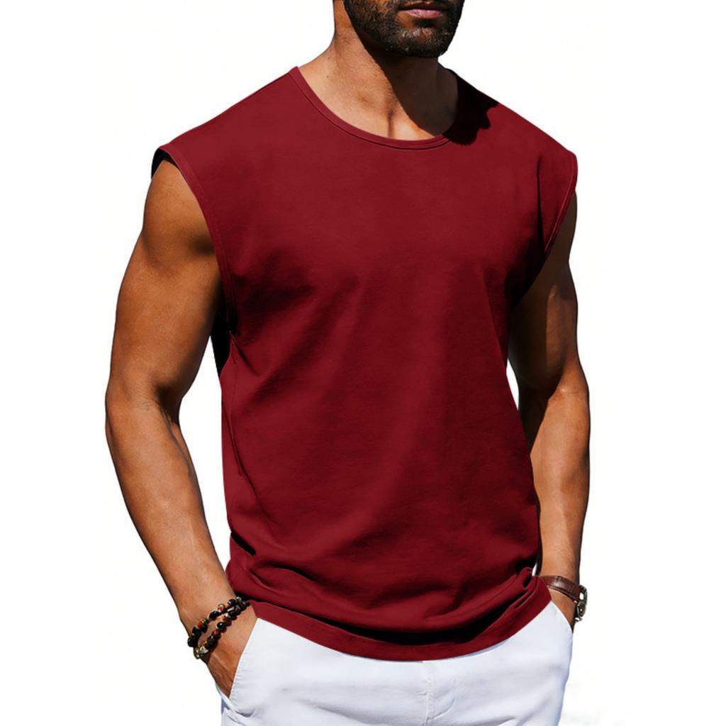 Men's Color Round Neck Sleeveless Breathable Loose Sports Fitness Fashion Vest