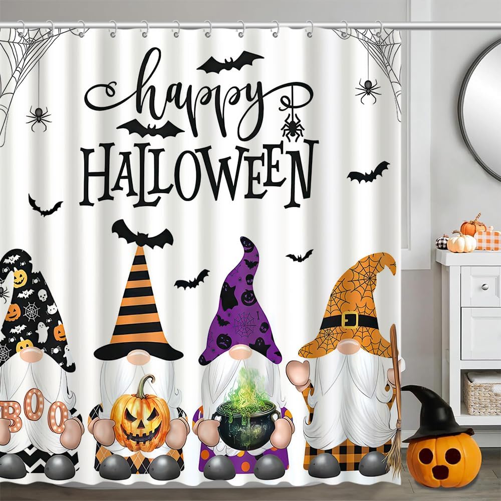 Spooky Halloween Shower Curtain Scary Face Cute Bathroom Decor with HooksFabric Curtain for Party or Home Decoration