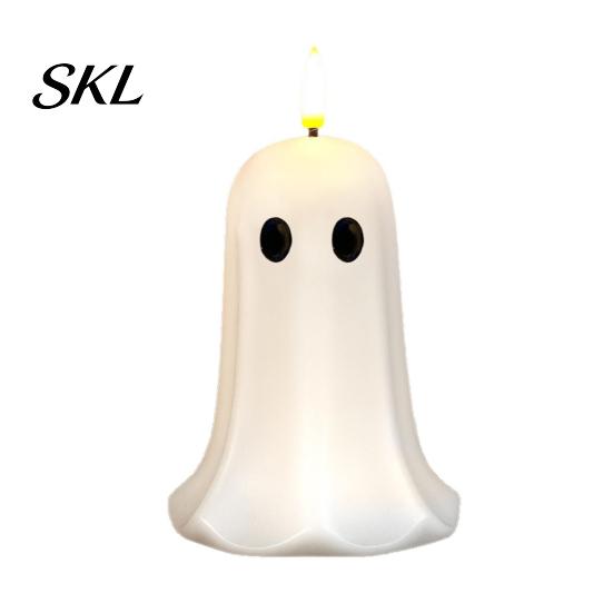 Indoor Festive Atmosphere Lamp Halloween Ghost Flameless Candles, Battery Operated LED Flickering Light, Real Themed Home Decorations Wax Cute