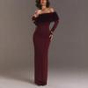 European Style Autumn/Winter Elegant Fur Collar One-Shoulder Slim Fit Dress for Women