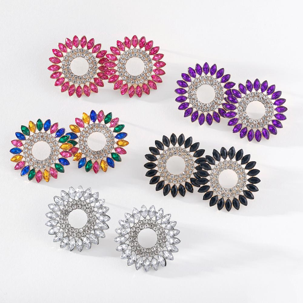 Pinkdudu 2023 kreative 5 Farbe Sonnenblumen Stud Ohrringe Romantische Luxus Mehrfarbige Strass Runde Ohrring für Frauen PD1292