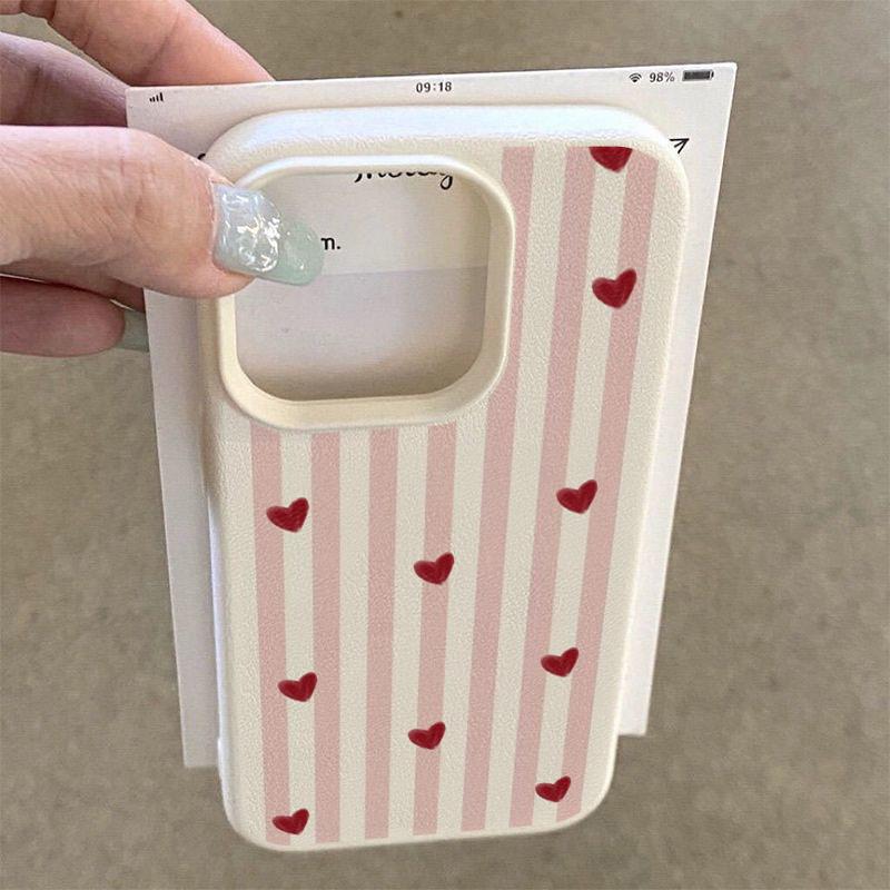 Pink and White Striped Heart Pattern Phone Case For iPhone 11 12 13 14 15 16 17 Pro Max 14 15 Plus 17Air XR XS MAX Soft Cover
