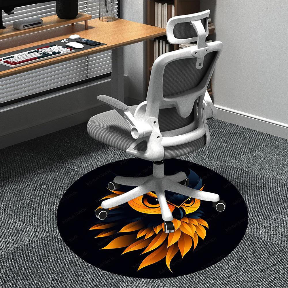 

1PC Owl Head Office Round Area Rug, Indoor Mat Suitable For Office, Under Office Chairs Bedroom Living Room Home Decor, Room Deco 090 80cm by 80cm