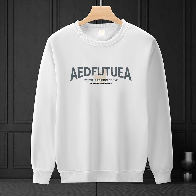 Autumn and Winter Thickened Velvet Men s Trendy New Long-sleeved T Autumn Bottoming Round Neck Sweatshirt S белый