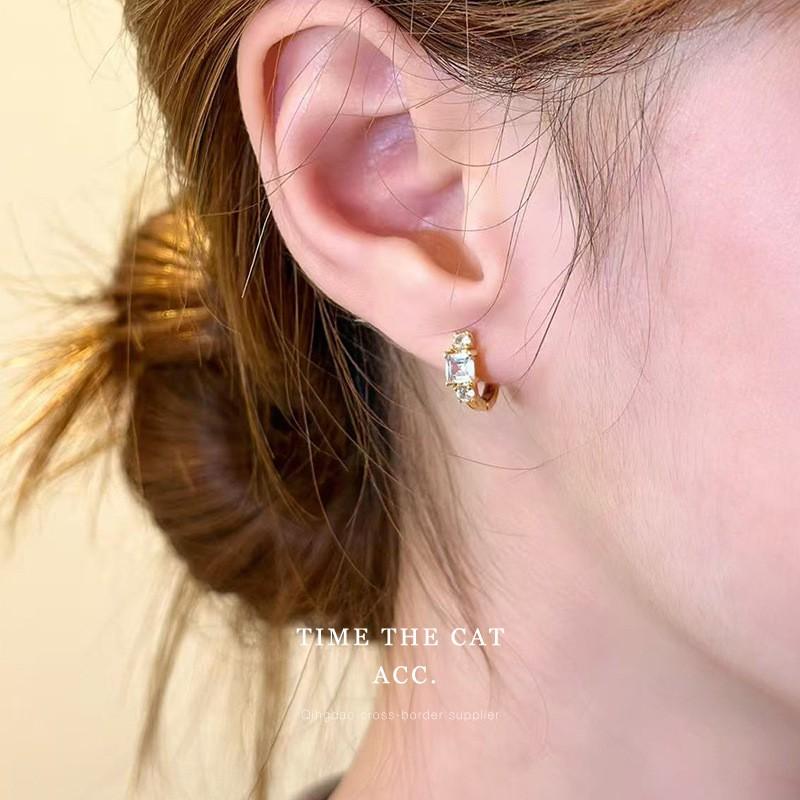 Delicate Vintage Zircon Stud Earrings Mini Half-Ring Ear Buckle Women