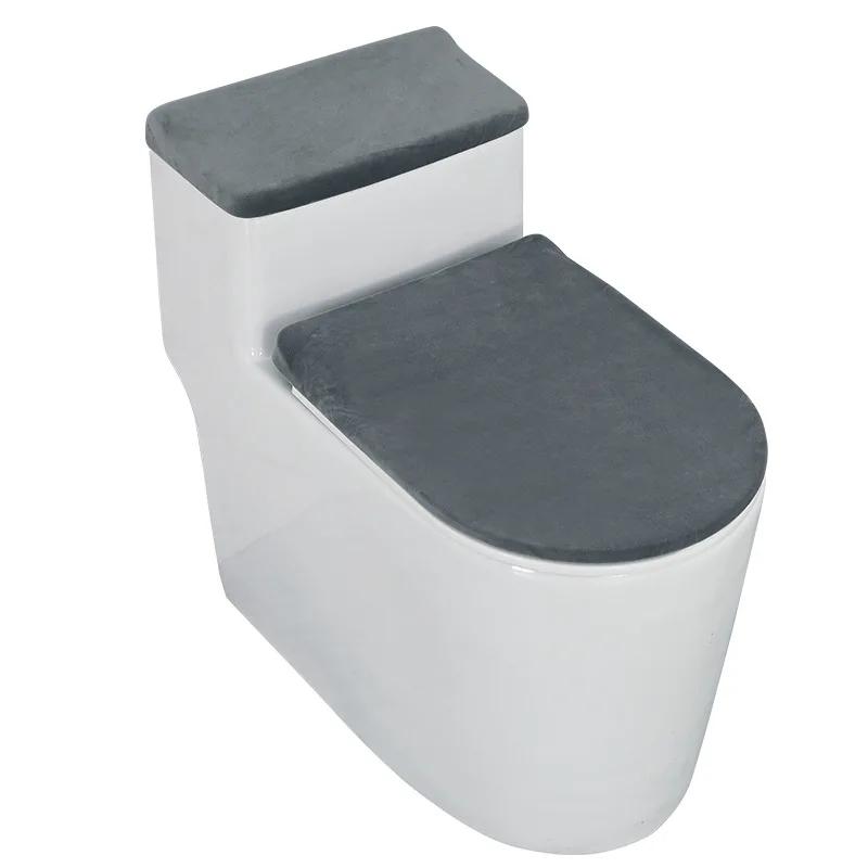 Velvet Toilet Lid Cover and Toilet Tank Lid Cover 2-Piece Set Soft Thickened Elasticity Universal Toilet Cushion for Home Hotel