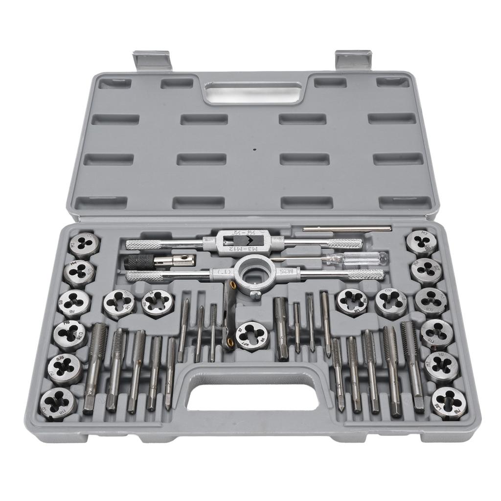 40 Piece SAE Tap and Die Set 4 To 1 2 Inch Alloy Steel Unc Cool UNF FINE NPT Threads Threading Tool Kit