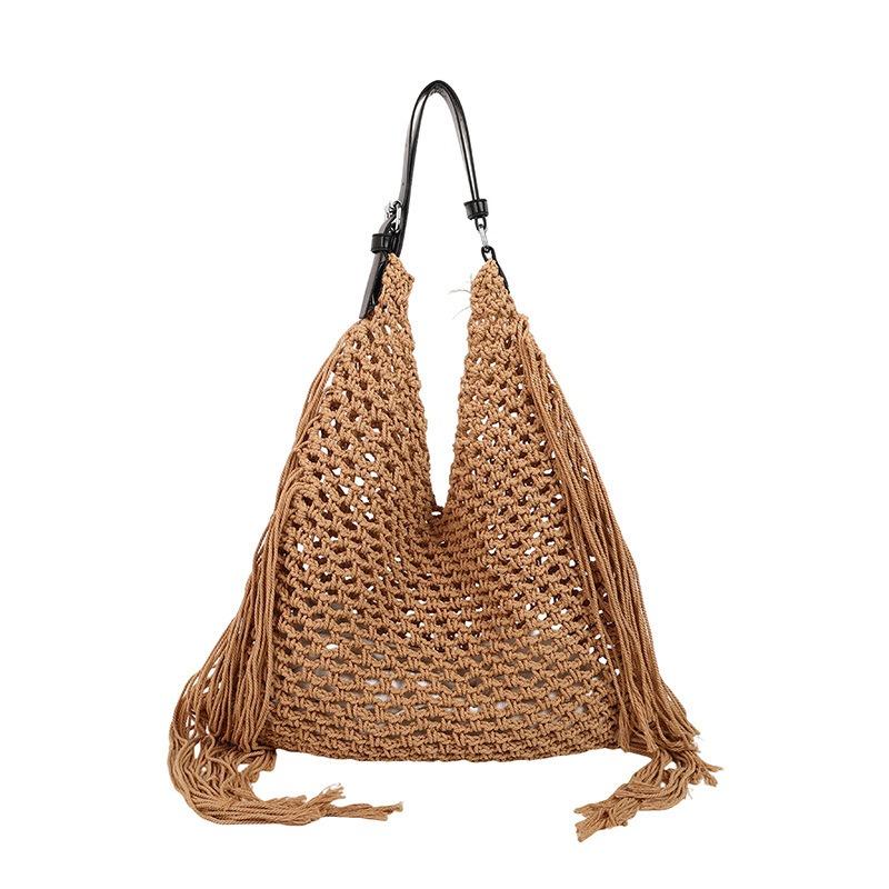 

Кисточка ручной работы плетеная сумка-тоут женская летняя новая модная тенденция полая универсальная на плечо подмышку one size fits all хаки