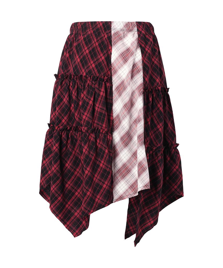 The Vinyl House Unbalance Layered Check Skirt (W) Red