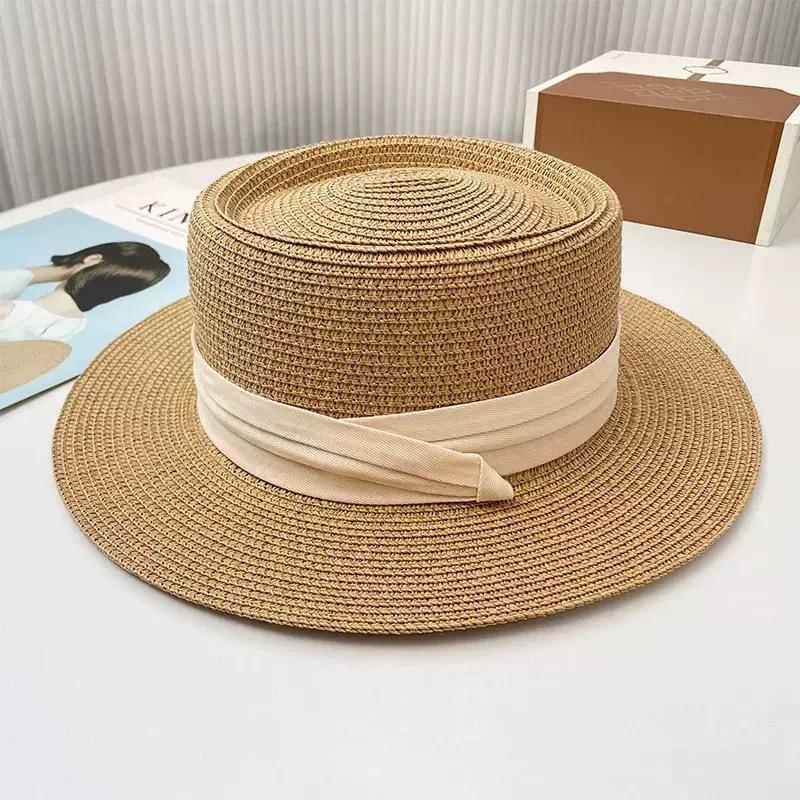 Straw hat ins lace-up hollow straw hat women's summer travel sun protection beach seaside sun hat lace edge sun hat