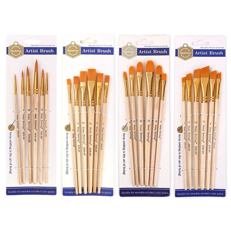 6 Pack Nylon Hair Art Paint Brushes Different Sizes Tips for Acrylic Oil Watercolor Face Rock Painting Art Students Gift
