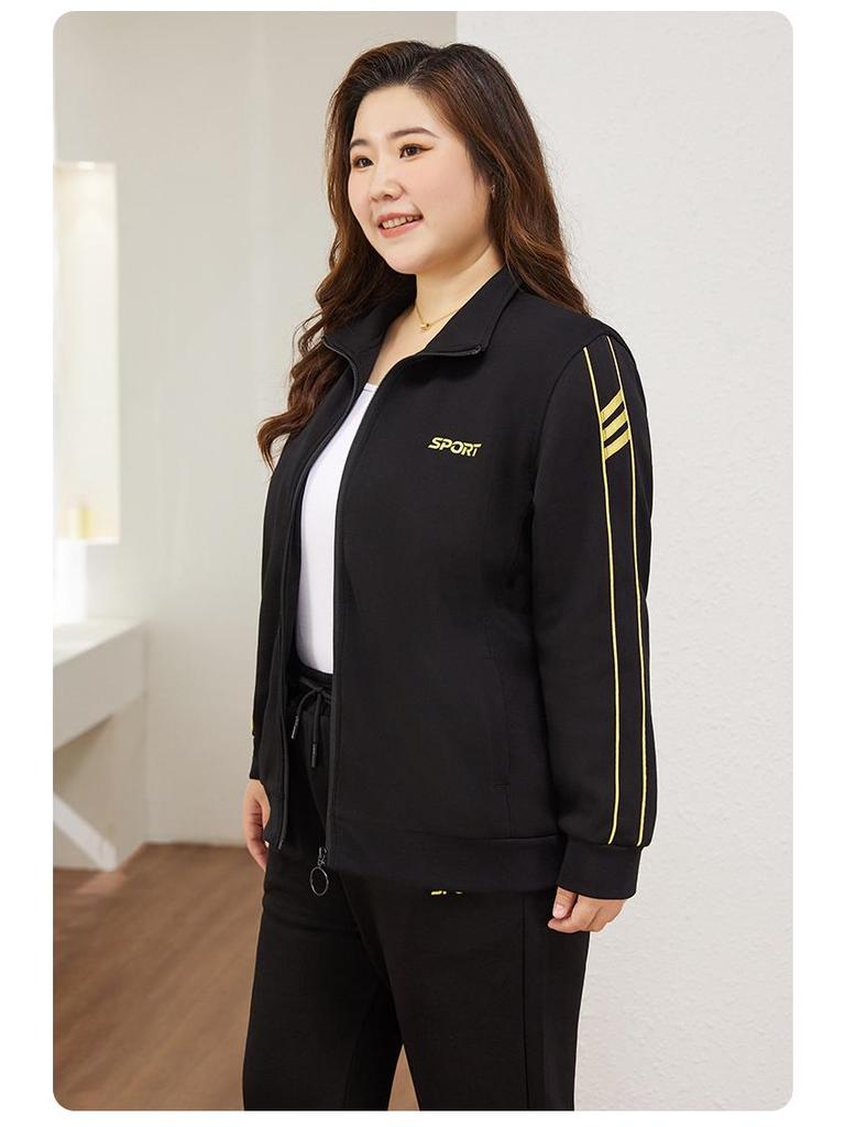 Mother's Plus Size Autumn-Winter Long-Sleeve Two-Piece Set: Middle-Aged Women's Casual Sportswear