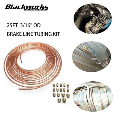 25FT 7.62m Car Roll Tube Coil of 3/16" OD Copper Nickel Brake Pipe Tube Tubing & 16PCS Nuts Galvanized Copper Hose Line Piping