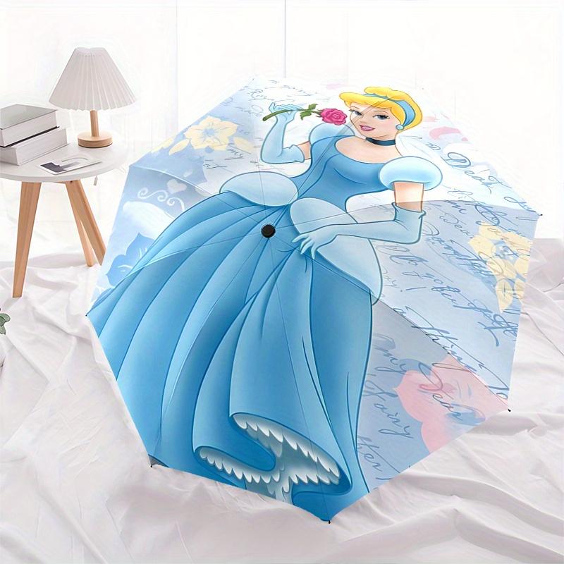 Cinderella, BlueGown Automatic Opening and Closing Umbrella - 8 Ribs Portable Folding Umbrella with Plastic Handle, Suitable for Leisure and