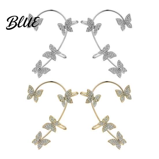 Clip-on Butterfly Earrings 2Pcs Ear Clips Decor Rhinestone