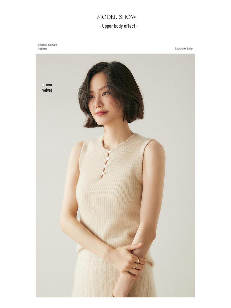 Gentle & Chic Cashmere Slim-Fit Sleeveless Knit Tank Top Sweater for Women