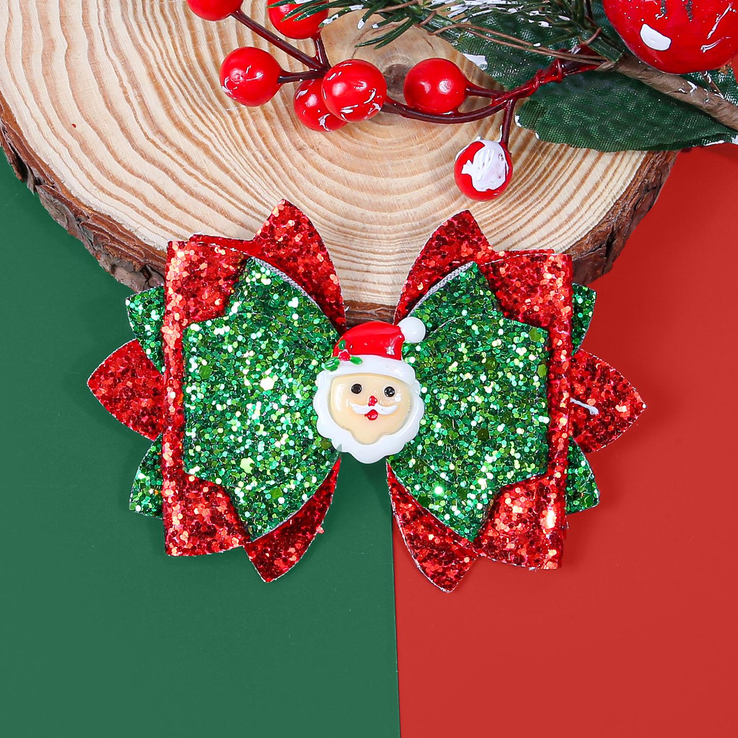 Christmas Red & Green Multi-Layer Onion Powder Bow Hair Clip - Large Festive Hair Accessory