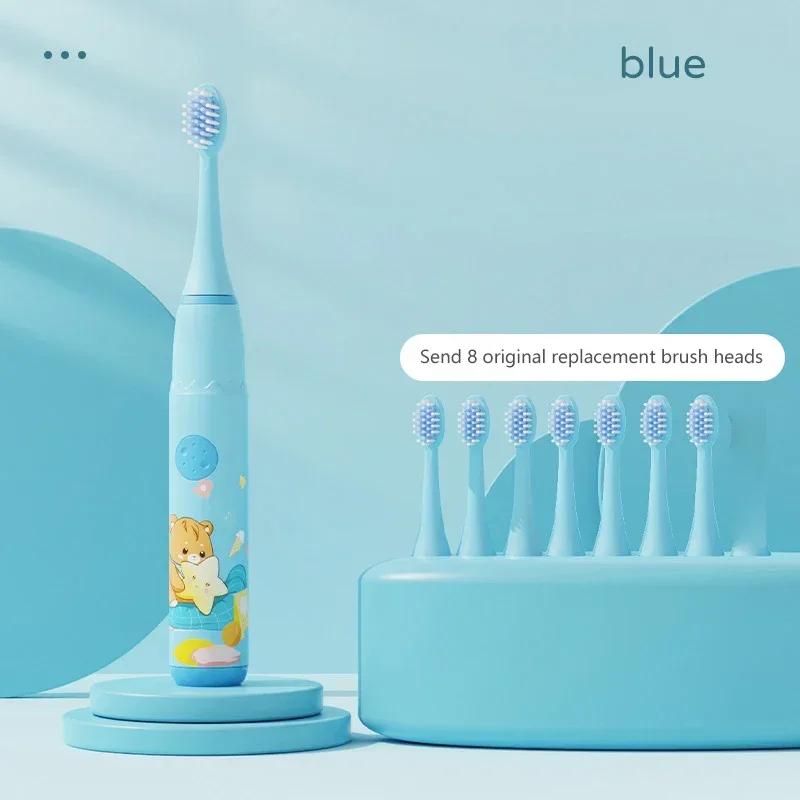 Spazzolino elettrico sonico per bambini IPX7 impermeabile, colorato, con cartoni animati, per uso da parte dei bambini, setole morbide sostituibili con testine per spazzolino da denti