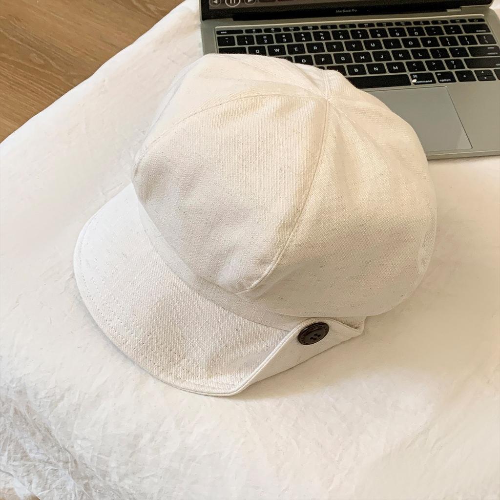 Vintage Curled Button Octagonal Beret Women'S High Sense Fashion Literary Newsboy Hat Painter Hat Show Face Small Hat