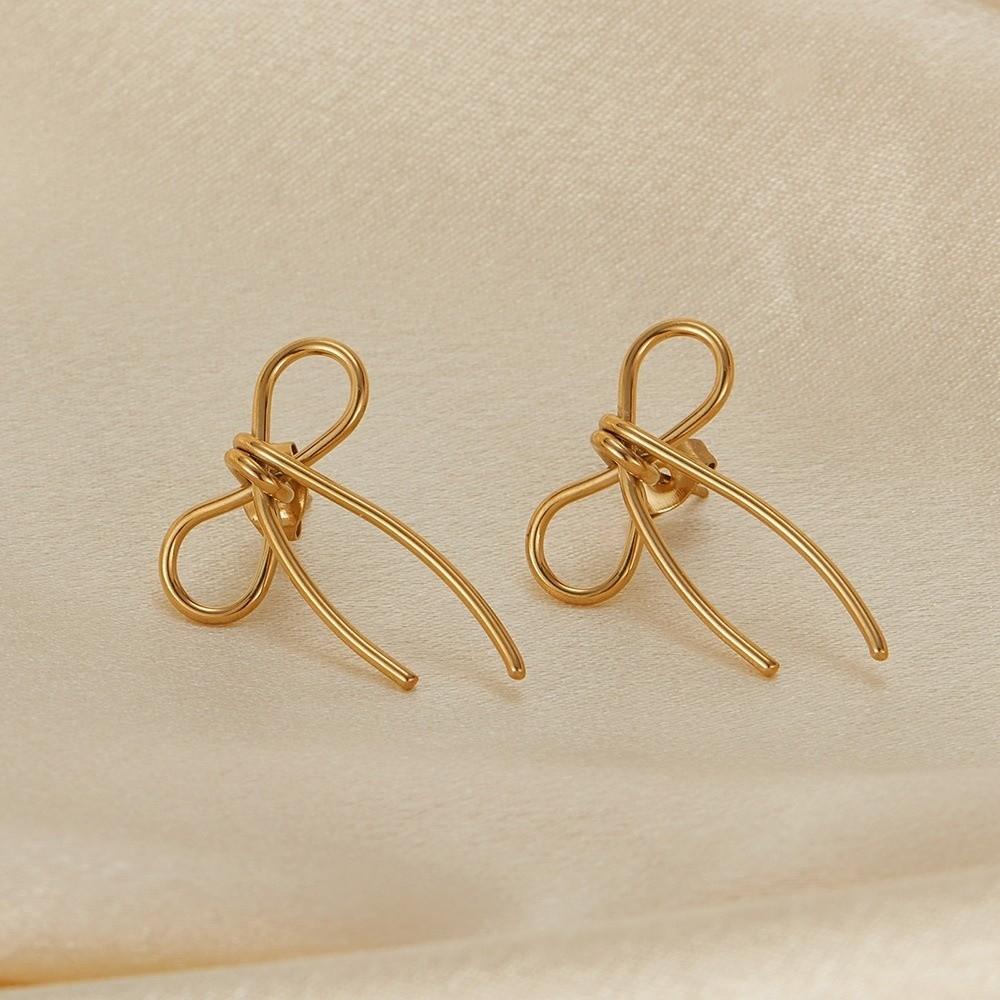 Stainless Steel Bow Stud Earrings Gold Color Women's Stud Earring Exquisite Bowknot Earrings  Women