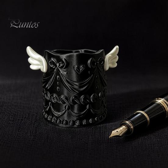 Multifunctional Desk Organizer 3D Printed Pen Holder, Large Capacity Dual-Purpose Makeup Brush Cute And Holder Pearlescent Angel Wing Relief