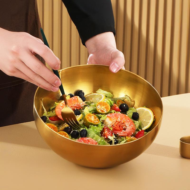 

Салатник из нержавеющей стали в корейском стиле, многофункциональный кулинарный таз, золотистая миска для холодной лапши, круглая большая миска, миска для смешанного риса