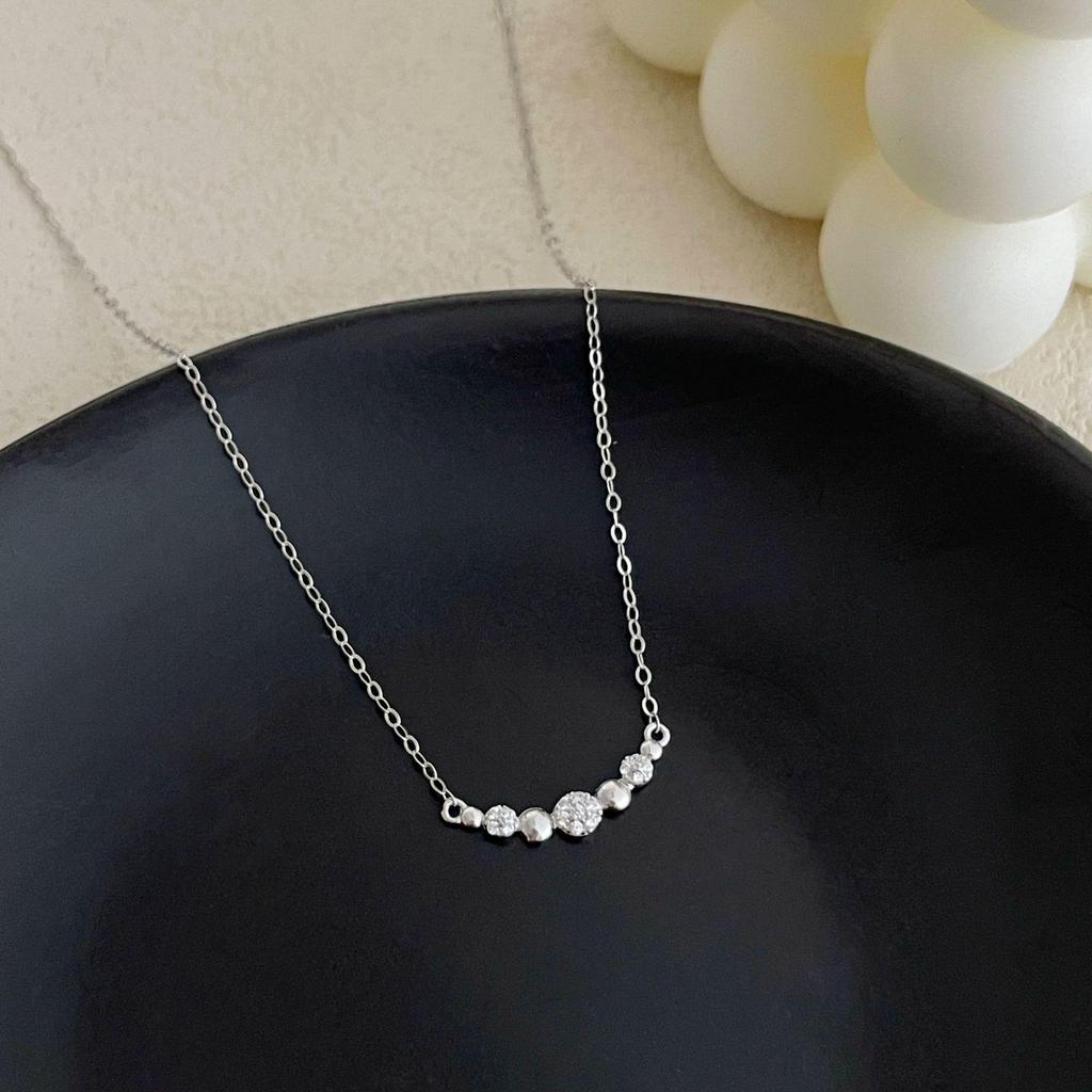 S925 Sterlingsilber Minimalistische Runde Diamant-Blasen-Halskette mit Zirkonia - Vielseitige Schlüsselbein-Kette für Damen