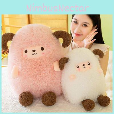 Adorable White And Pink Plush Sheep Toy Soft Stuffed Animal Cushion For Girls Gifts