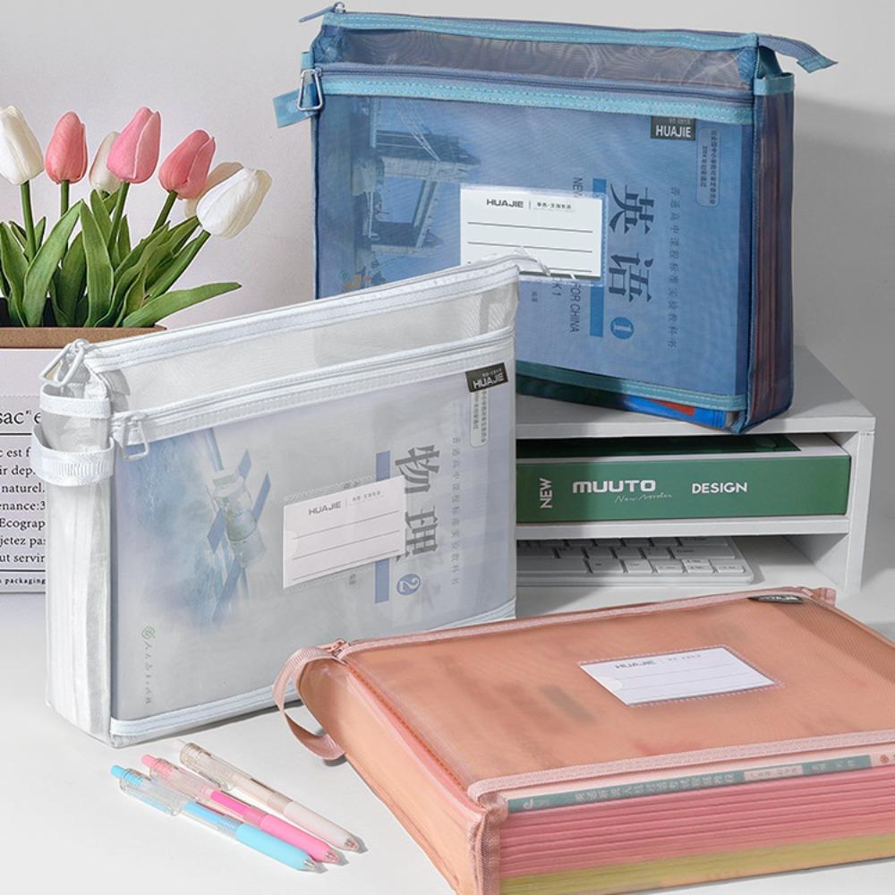 Borsa Multifunzionale a Rete con Cerniera Borsa Trasparente per Archiviazione Dati Materiale Scolastico Ufficio
