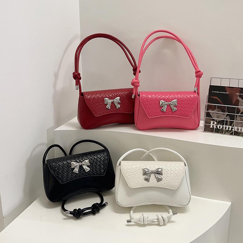 New high-end texture versatile temperament shoulder bag women's solid color bow trendy personalized casual messenger bag