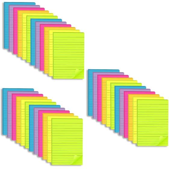(12 Pack) Lined Sticky Notes 4x6 in,Large Notepads with Lines,Ruled Stickies Super Sticking Power,Office School Memo Note Pads Bright Colors,Post on