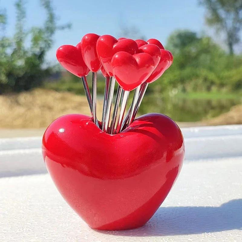 10PC Love Fruit Fork, Stainless Steel Creative Home Western Food Fork, Cake Fork, Cabbage Fork Set Children s Fork Tableware Set