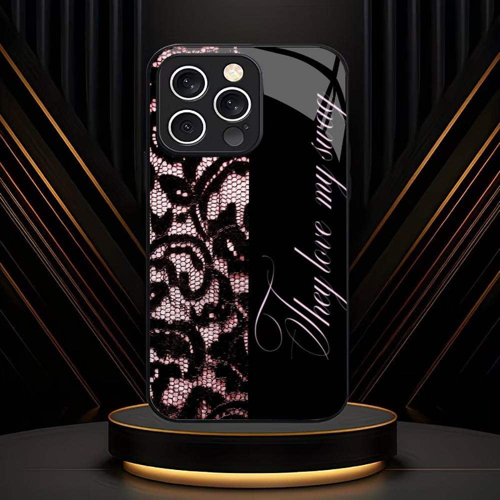 Trendy Black Pink Lace phone case mobile phones for iphone 17 pro max cover Glass for iPhone 17 16 15 14 13 12 11pm Pro Plus
