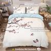 Three-Piece Pink Plum Blossom Brushed Duvet Cover Bedding Set - Custom Patterns Available