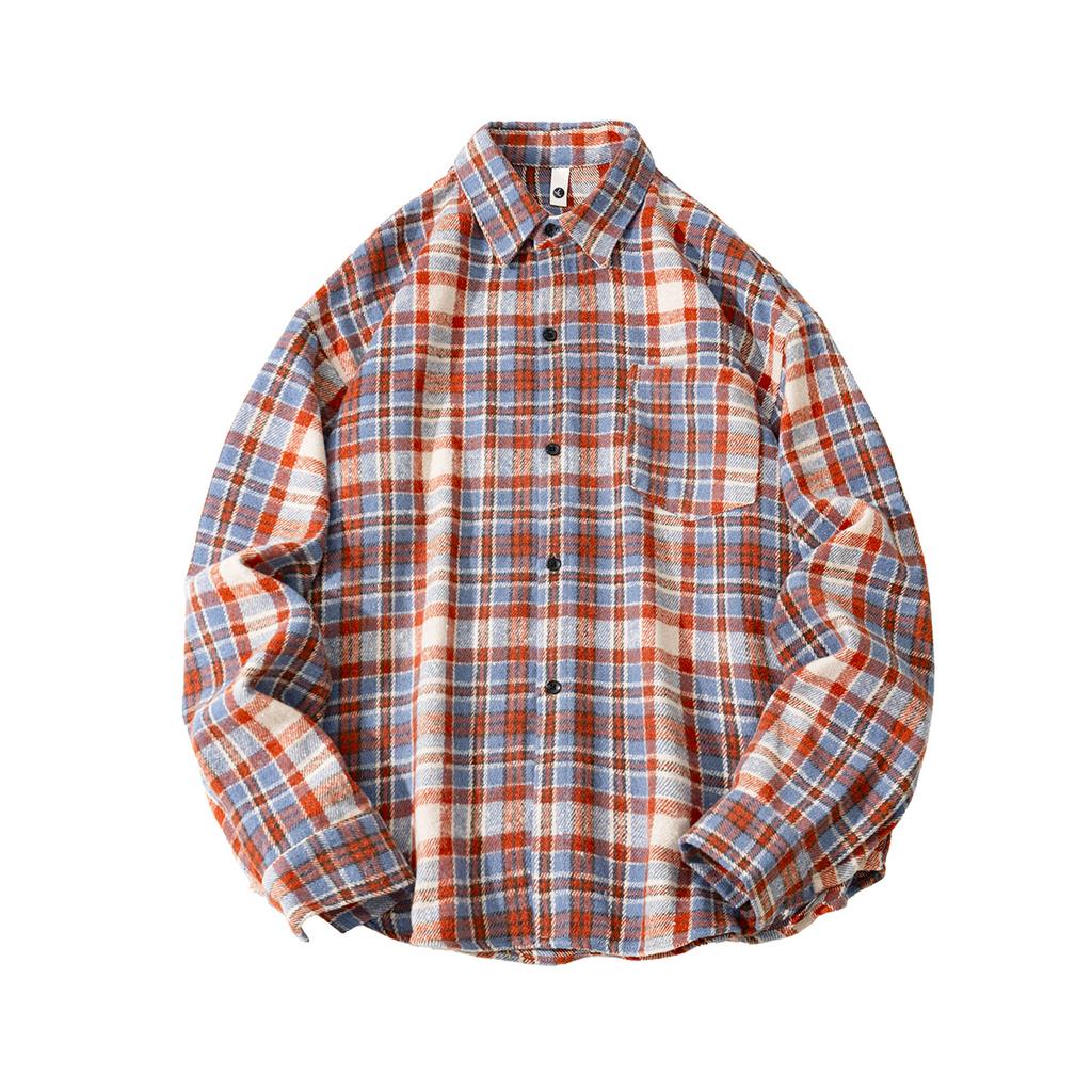 Autumn Men'S Abraded Thickened Plaid Long Sleeve Shirt Men'S Casual Shirt Jacket