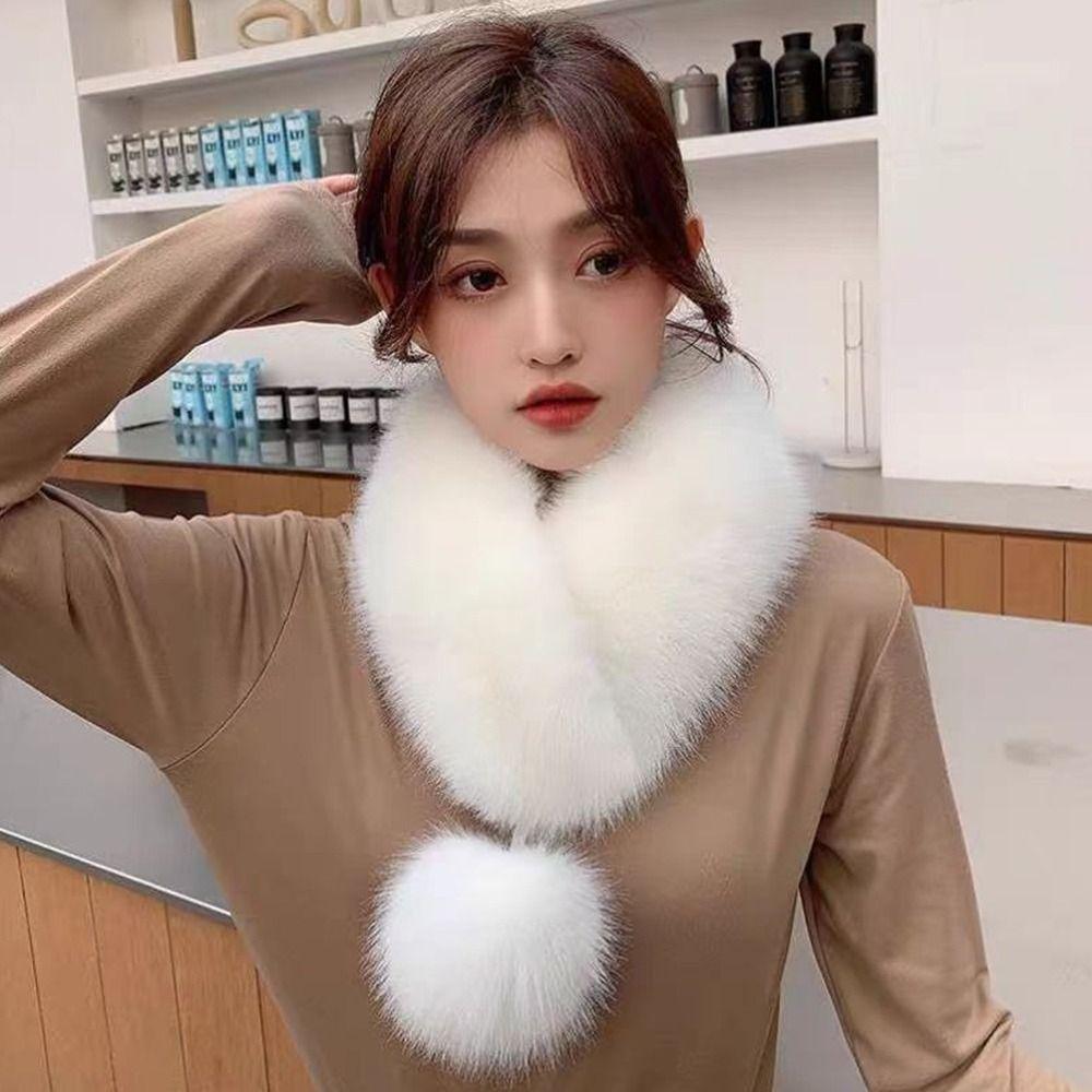 Thickened Winter Scarf Solid Color Faux Fox Fur Collar Neck Warmer Scarf  Cold Weather Accessories