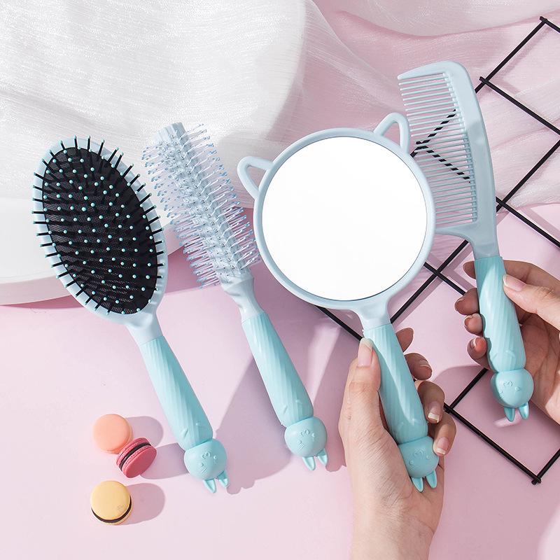Portable Cute Cartoon Mirror and Air Cushion Comb Set for Fluffy Styling and Curly Long Hair