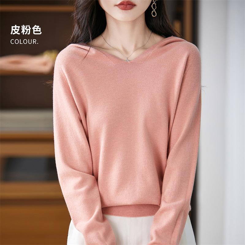 Women S Loose Hooded Long Sleeve Knit Sweater Color Block Commute Style